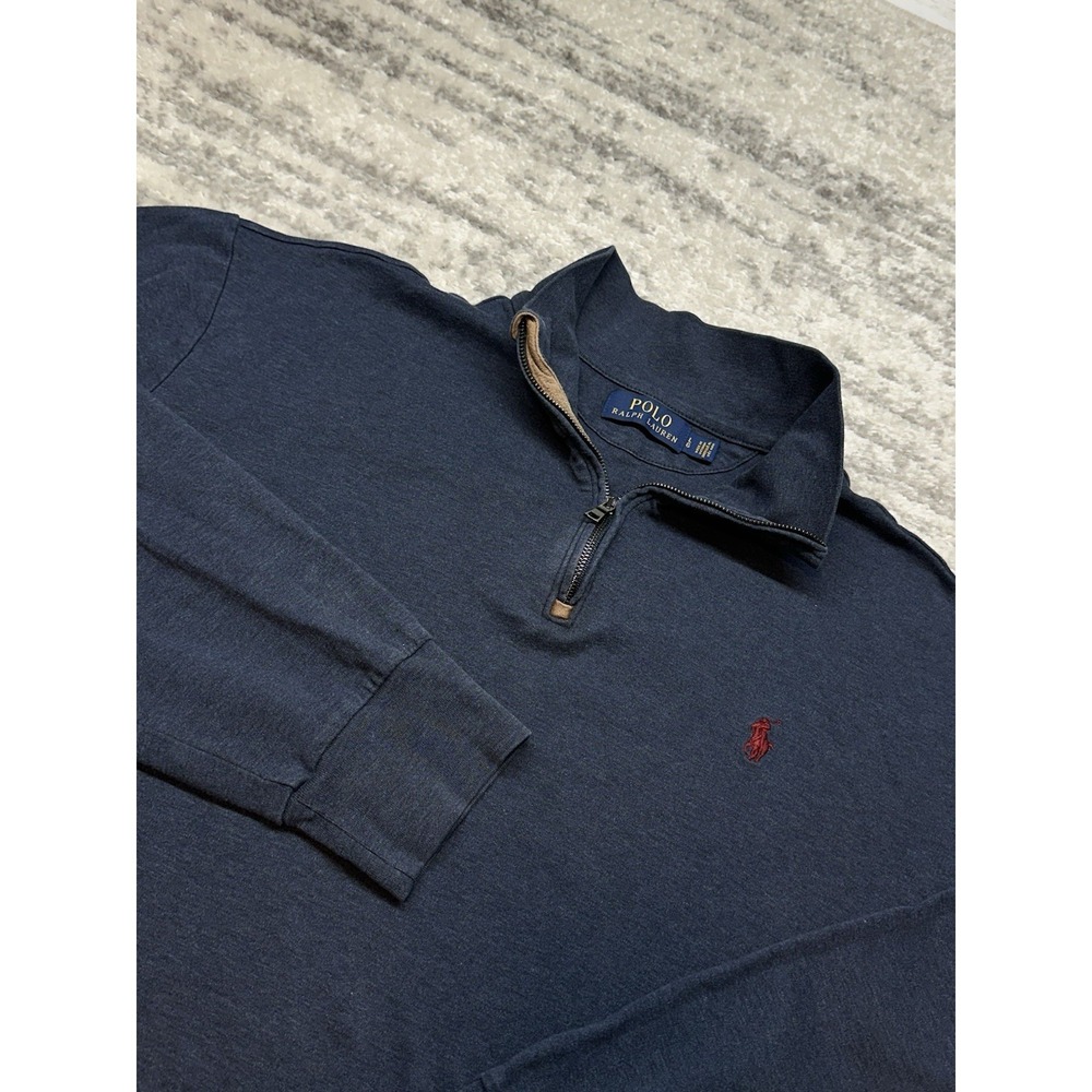Polo Ralph Lauren Mens Sweater Size Medium Large Navy Suede 1/4 Zip Tennis Pony